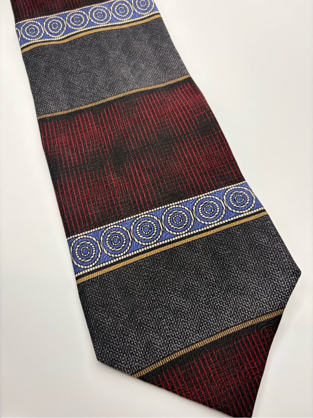 Bellini 100% Silk Men's Tie Burgundy & Dark Gray Geometric Striped 57”x4”